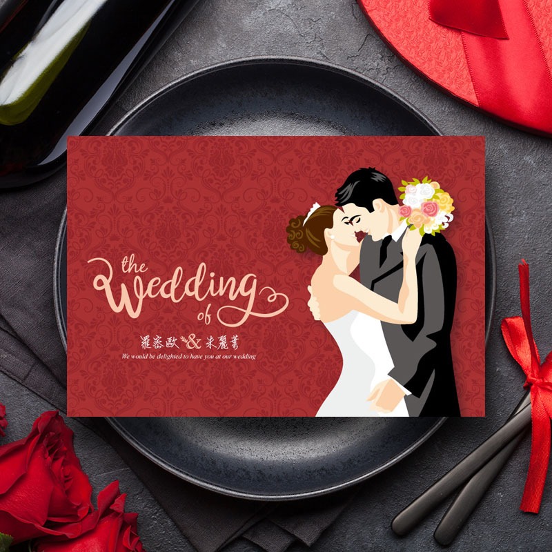 【台灣柬愛喜帖-E006】台灣本地排版印刷寄出，無任何版費，精緻進口結婚訂婚喜帖，請柬，請帖，紅色內頁文字，可印婚紗照-細節圖3