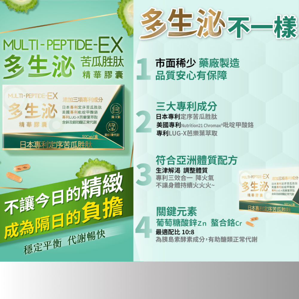衛肯生技 多生泌EX 苦瓜胜肽+鉻 50粒/盒 [共感藥局]-細節圖2