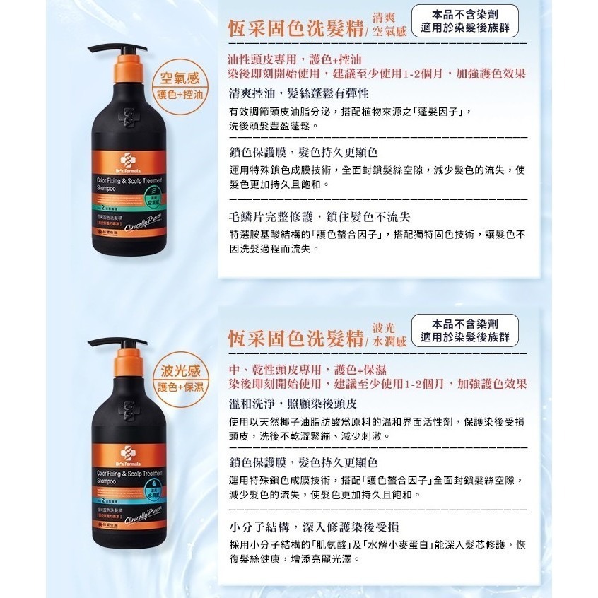 台塑生醫Drs Formula 恆采固色洗髮精 2瓶組 1代+3代 波光水潤感/清爽空氣感-細節圖3