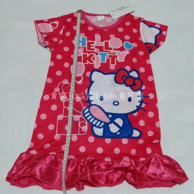 【HELLO KITTY 短袖 連衣裙 紅色 綢緞 L 100cm 3-5歲】女童 卡通 小洋裝 T恤 上衣 凱蒂貓