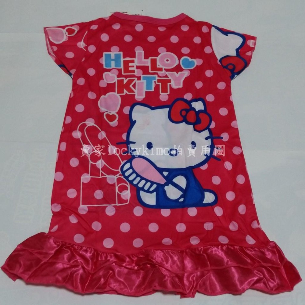 【HELLO KITTY 短袖 連衣裙 紅色 綢緞 L 100cm 3-5歲】女童 卡通 小洋裝 T恤 上衣 凱蒂貓-細節圖2