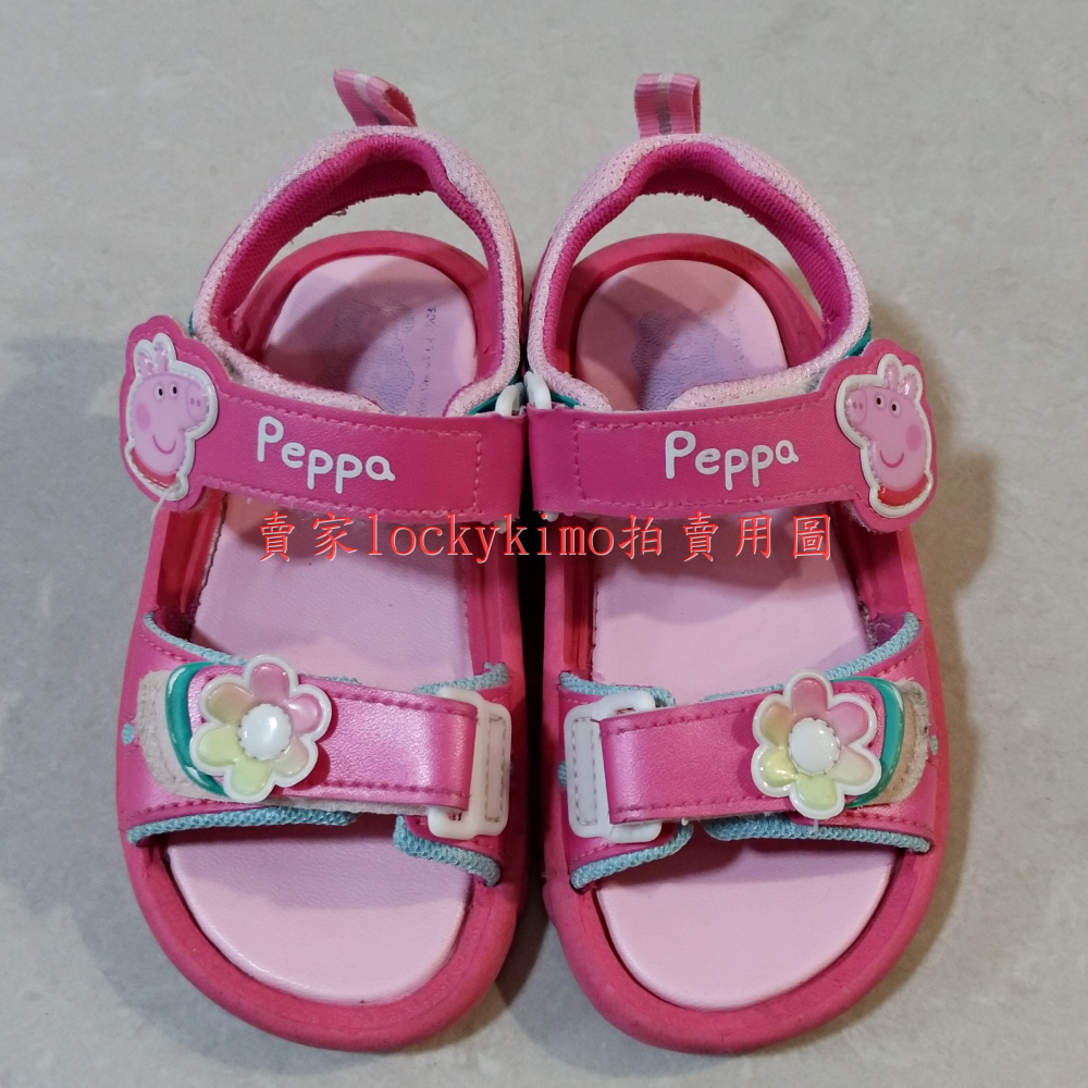 【佩佩豬 涼鞋 童鞋 Peppa 女童鞋 18號 粉紅色 二手 台灣製】PeppaPig 兒童運動鞋 18cm 魔鬼氈-細節圖2