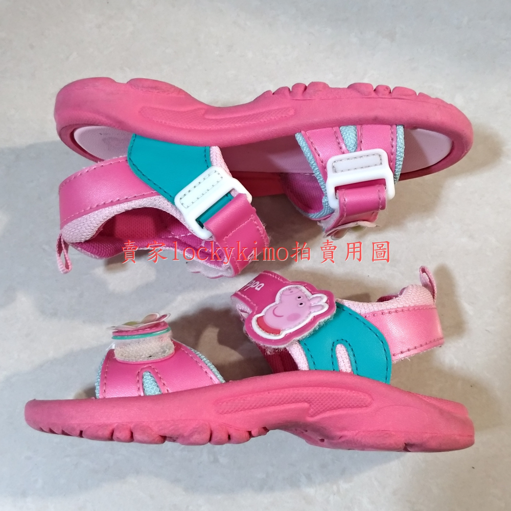 【佩佩豬 涼鞋 童鞋 Peppa 女童鞋 18號 粉紅色 二手 台灣製】PeppaPig 兒童運動鞋 18cm 魔鬼氈-細節圖5