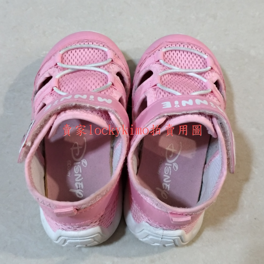 【米妮 護趾 女童鞋 16號 粉紅色 二手 台灣製】Minnie 迪士尼 兒童 學步鞋 運動鞋 16cm 魔鬼氈 室內鞋-細節圖3