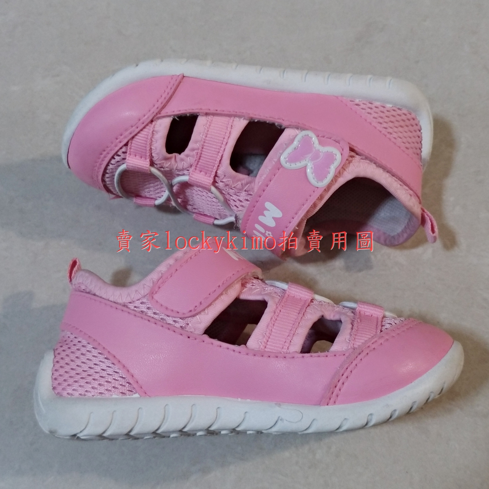 【米妮 護趾 女童鞋 16號 粉紅色 二手 台灣製】Minnie 迪士尼 兒童 學步鞋 運動鞋 16cm 魔鬼氈 室內鞋-細節圖4
