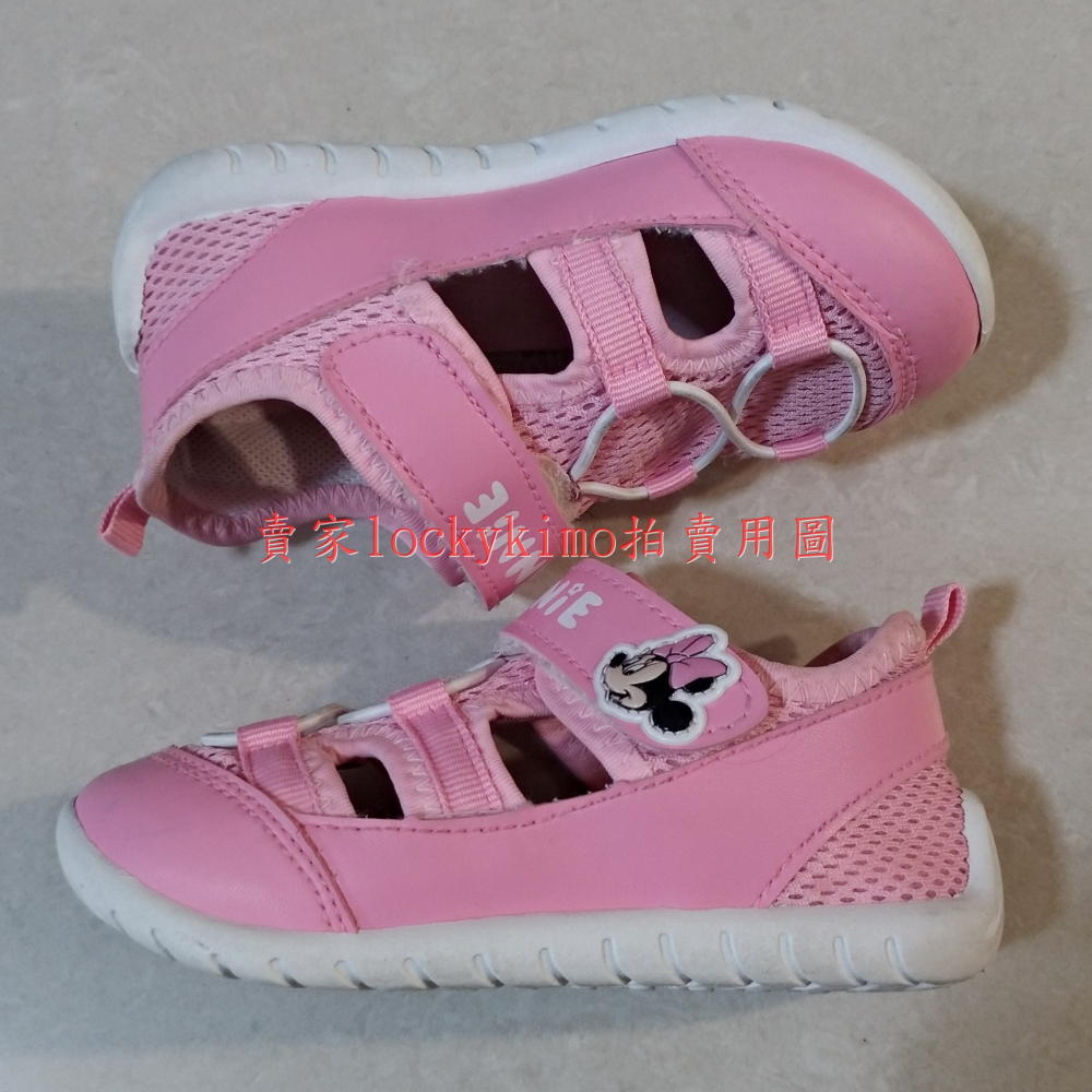【米妮 護趾 女童鞋 16號 粉紅色 二手 台灣製】Minnie 迪士尼 兒童 學步鞋 運動鞋 16cm 魔鬼氈 室內鞋-細節圖5
