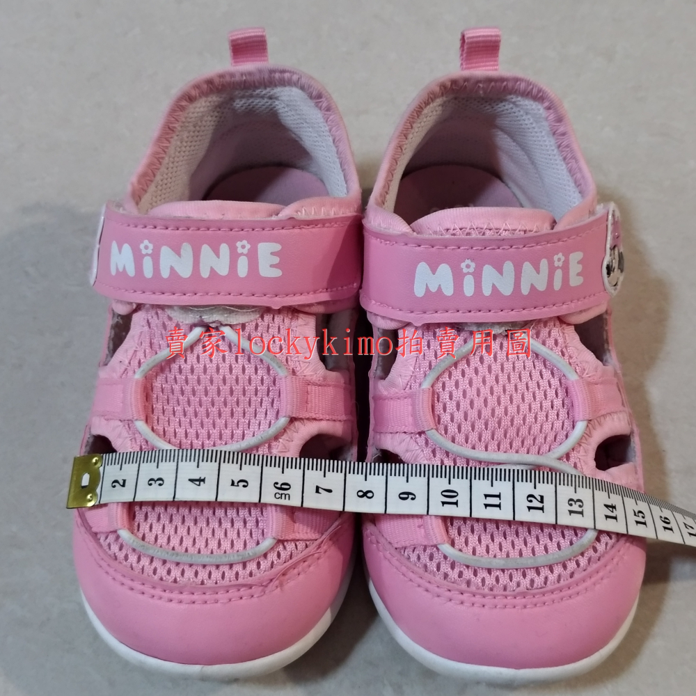 【米妮 護趾 女童鞋 16號 粉紅色 二手 台灣製】Minnie 迪士尼 兒童 學步鞋 運動鞋 16cm 魔鬼氈 室內鞋-細節圖6