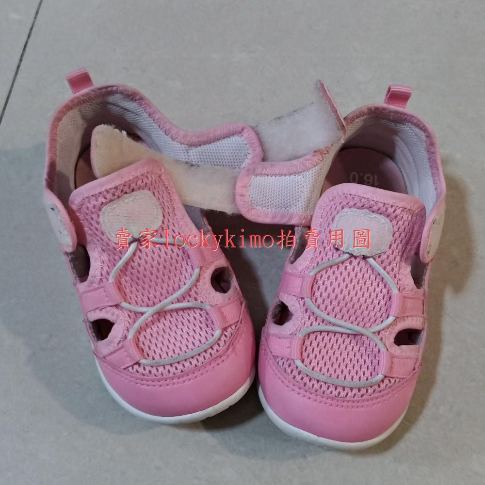 【米妮 護趾 女童鞋 16號 粉紅色 二手 台灣製】Minnie 迪士尼 兒童 學步鞋 運動鞋 16cm 魔鬼氈 室內鞋-細節圖7