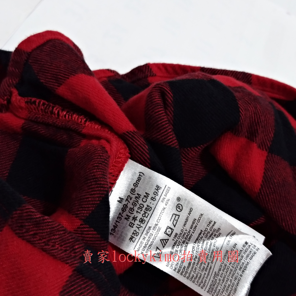 二手【GAP 紅色 格紋 襯衫 長袖 M號 日本 130 CM】上衣 童裝 小童 經典款 8-9 女童 內有量尺寸照片-細節圖4