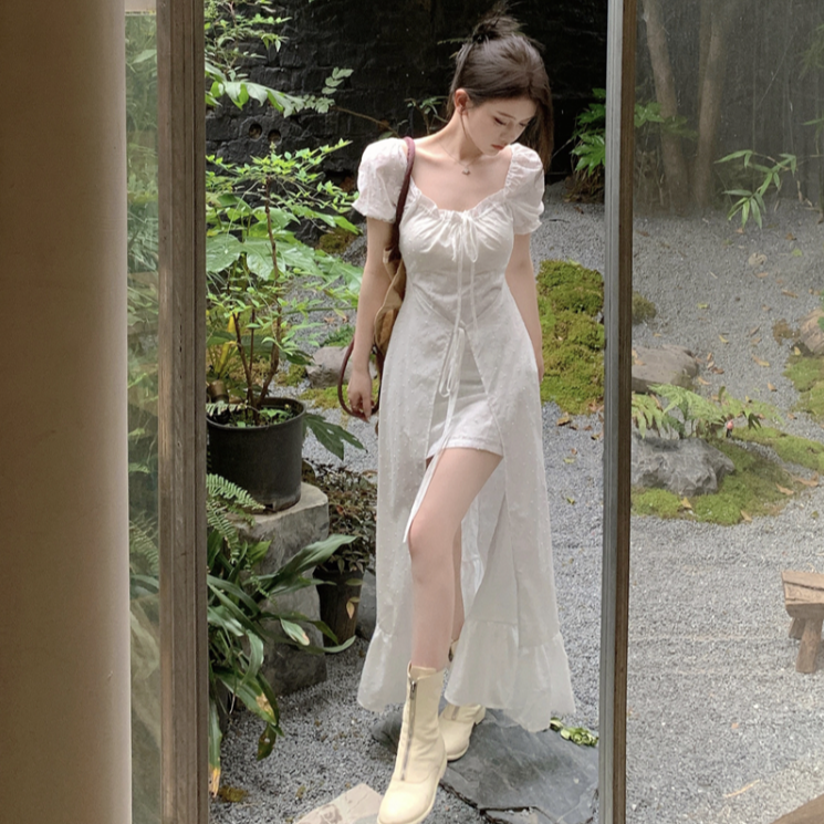 Zoes SeCreT假兩件法式芭蕾風緹花白色洋裝 短袖洋裝 長洋裝 連身裙 連衣裙A20942-細節圖7