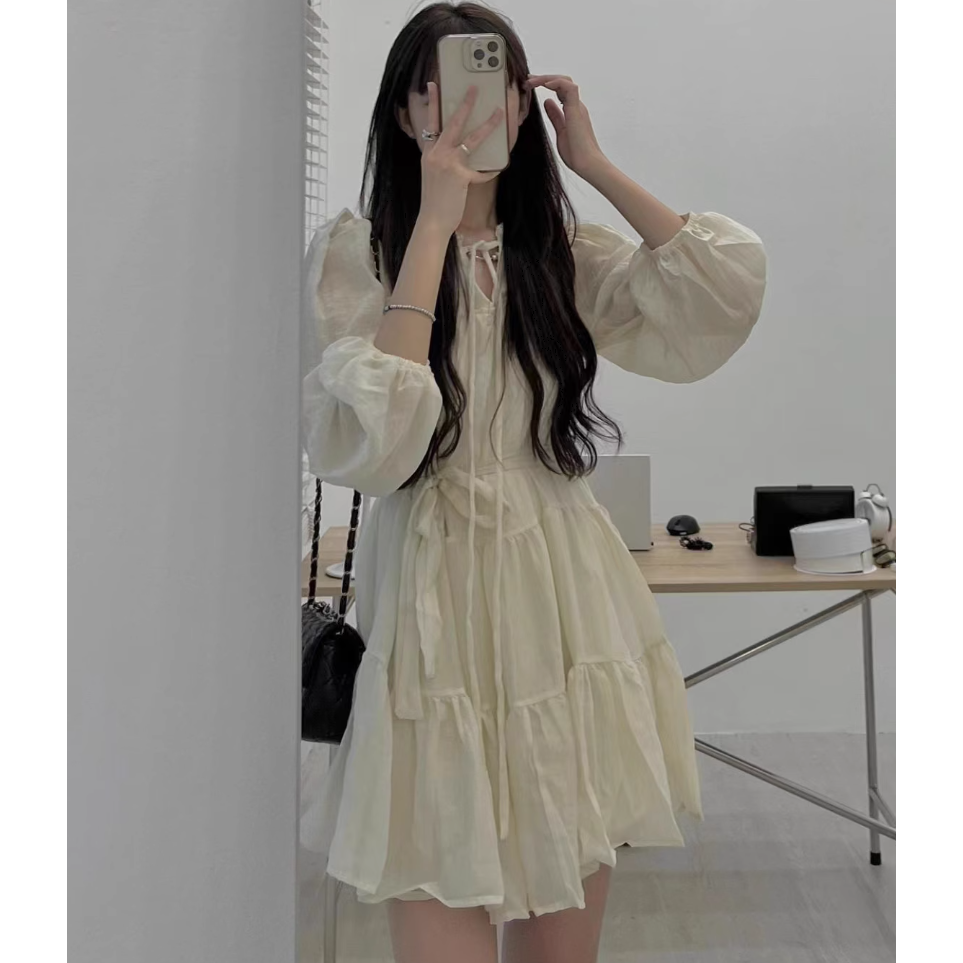 Zoe＇s SeCreT小清新復古減齡氣質寬鬆長袖洋裝(4色) 雪紡洋裝 短洋裝 連身裙 連衣裙A21024-細節圖4