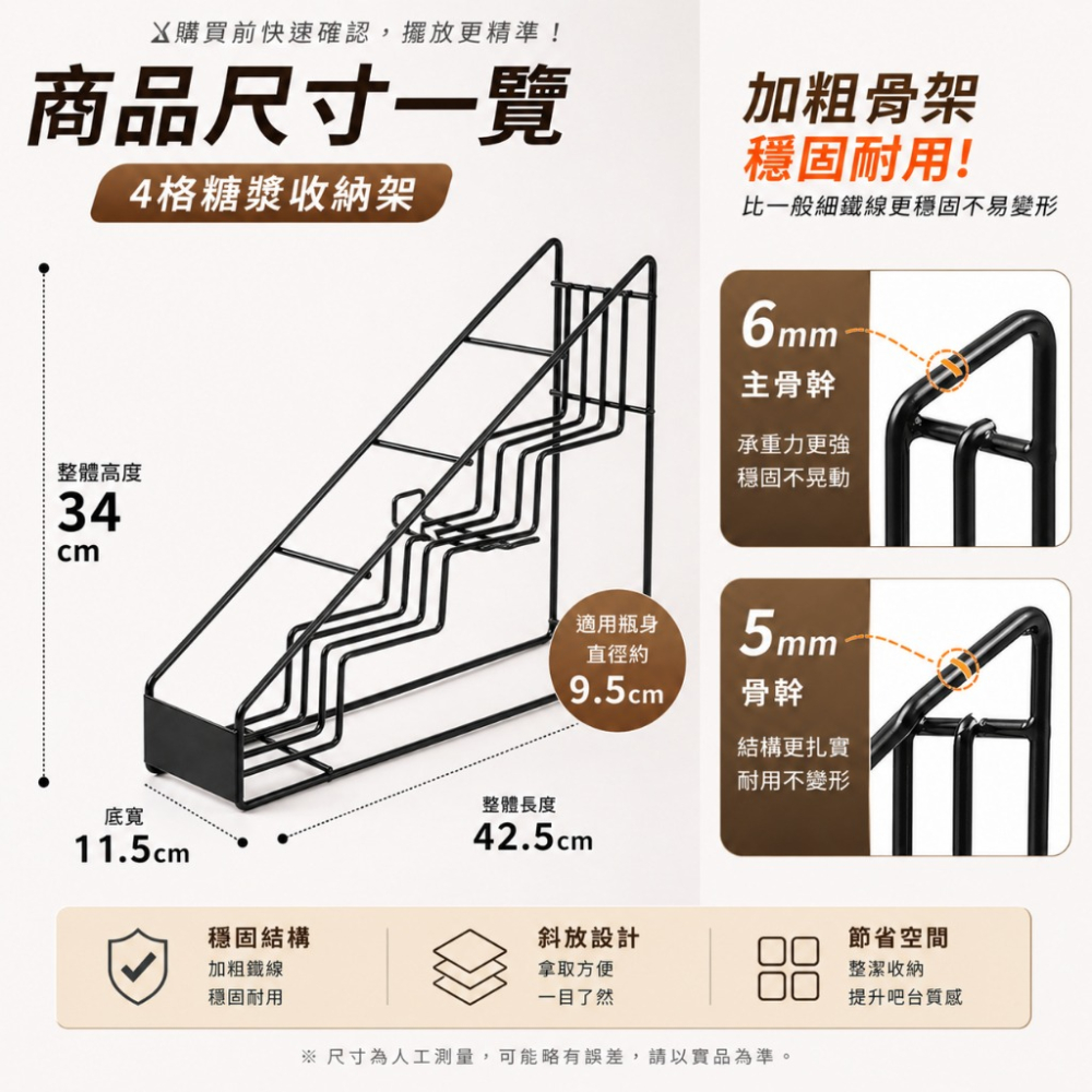 【現貨】飯店級 4 格糖漿收納架 黑色不鏽鋼 莫林/1883 專用架 瓶裝收納架 吧台展示架 咖啡廳設備-細節圖3