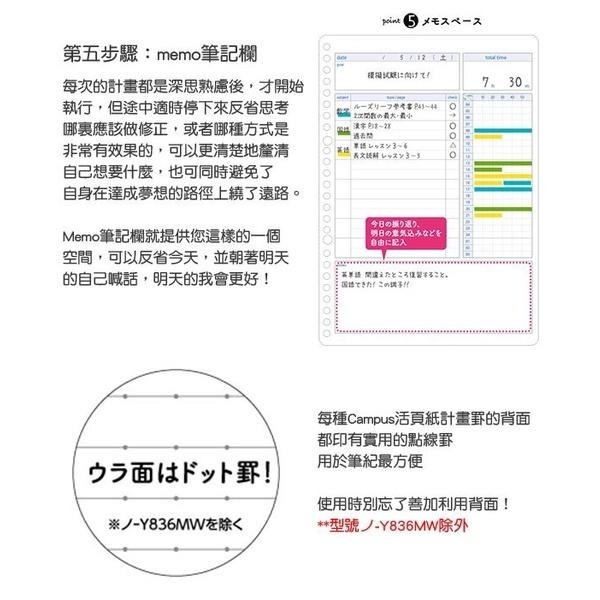 【King PLAZA】KOKUYO 國譽 Campus B5 活頁 26孔 每日計畫罫 時間軸 藍/粉/綠/黃 30頁-細節圖5