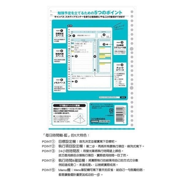 【King PLAZA】KOKUYO 國譽 Campus B5 活頁 26孔 每日計畫罫 時間軸 藍/粉/綠/黃 30頁-細節圖6