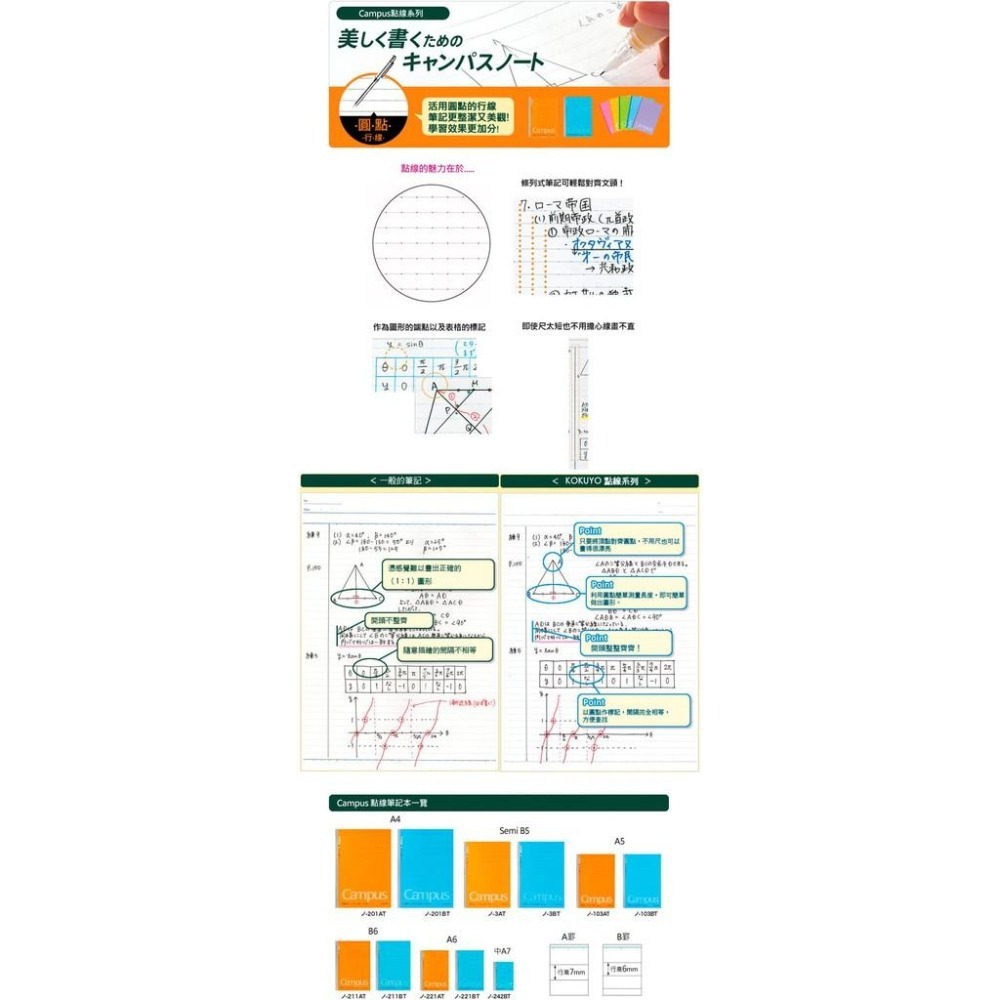 【King PLAZA】KOKUYO 國譽 Campus A4 30孔 點線 活頁紙 50枚 A罫 B罫  東大生-細節圖4