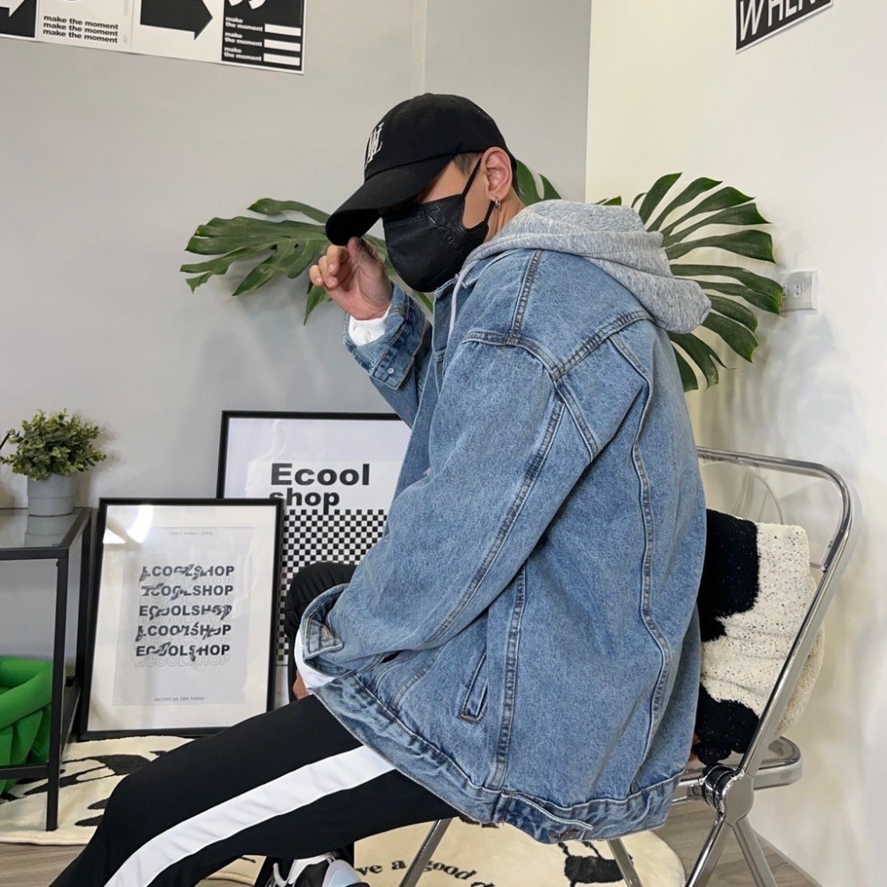🐻領券再享折扣🐻 連帽牛仔連帽外套 男生牛仔外套 可拆式 外套 吳亦凡 楊冪 同款 中國有嘻哈-細節圖3