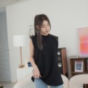 ✨2023新款✨韓國 素面寬肩背心側點綴 無袖上衣 男女不拘 情侶款 春夏新款 素面背心 九色 百搭款-規格圖10