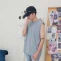 ✨2023新款✨韓國 素面寬肩背心側點綴 無袖上衣 男女不拘 情侶款 春夏新款 素面背心 九色 百搭款-規格圖10