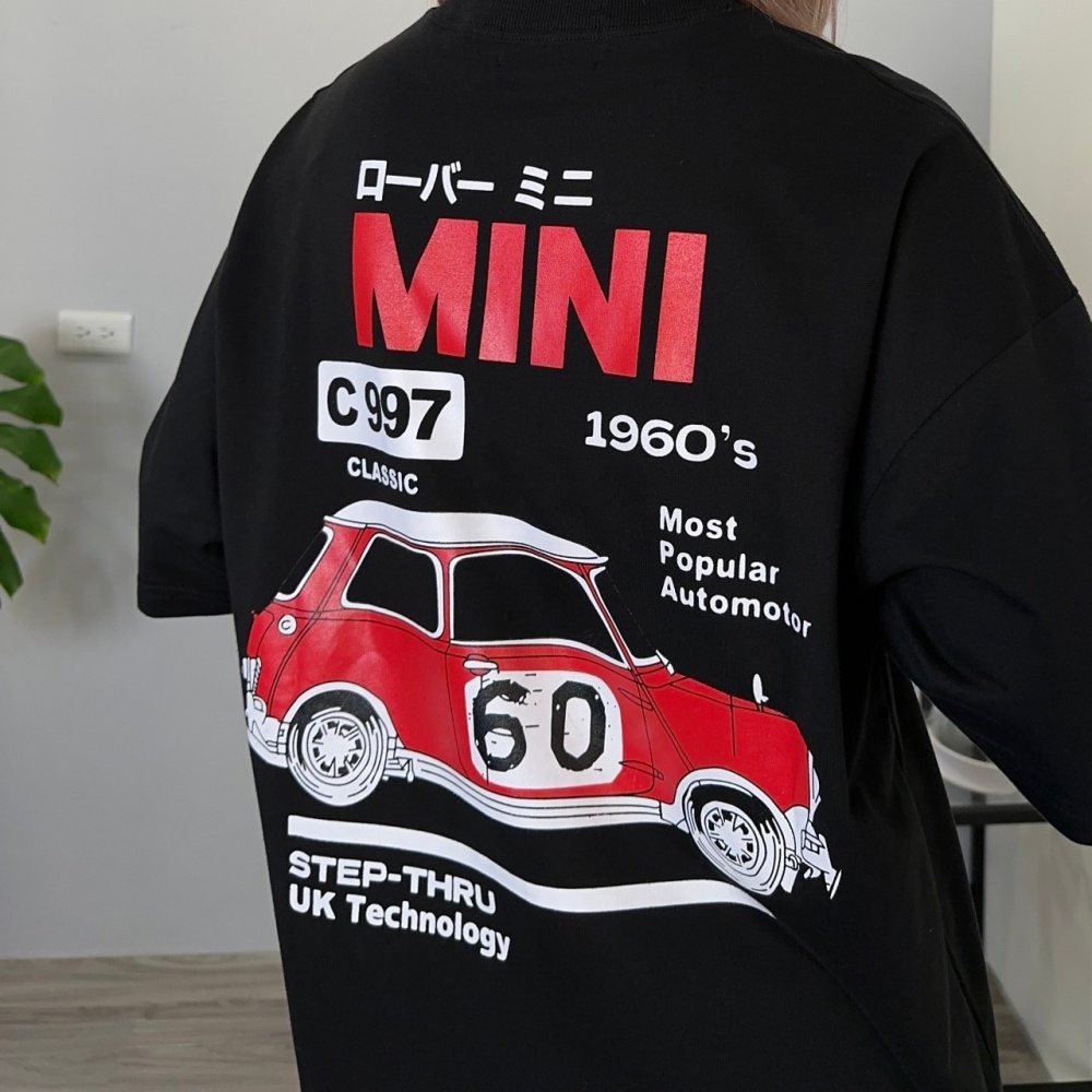 ✨2023新款✨韓版 MINI C997車子印花 短T 細絨 復古風 寬鬆 落肩 男女不拘 情侶款 短袖上衣-細節圖7