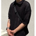 ✨2023新款✨韓國 簍空洞洞針織 短T POLO衫 嘻哈 潮流風 男女不拘 針織衣 透氣 網格衫 透視感-規格圖9