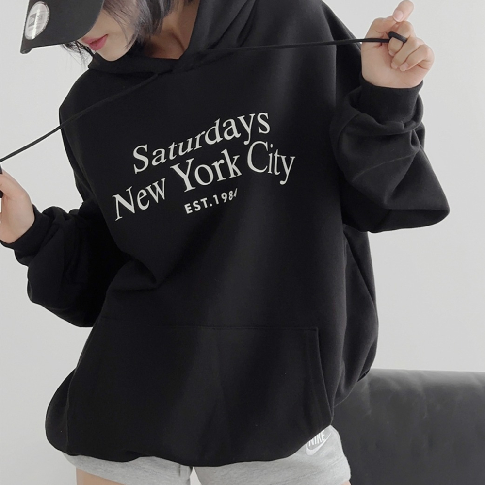 ✨2023秋冬新款✨韓版 星期六紐約New Ycrk City造型 帽T 刷毛 長袖上衣 情侶裝 男女不拘-細節圖2