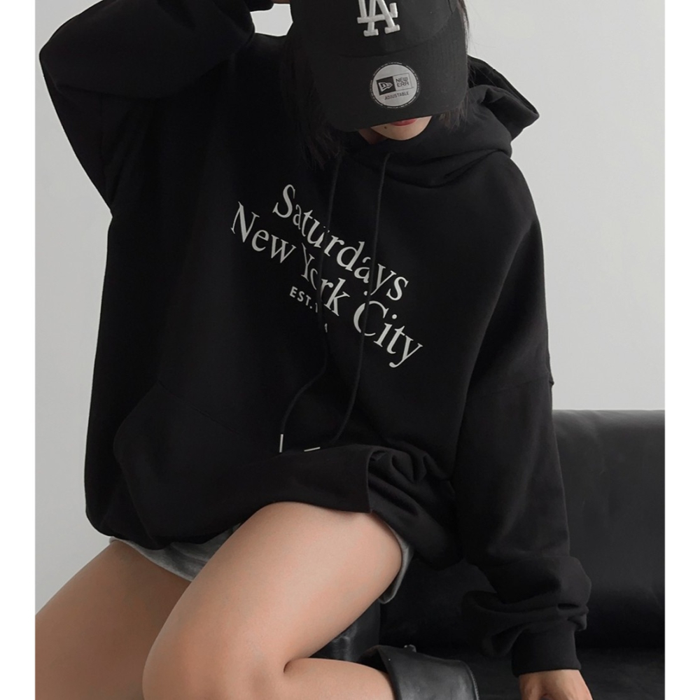 ✨2023秋冬新款✨韓版 星期六紐約New Ycrk City造型 帽T 刷毛 長袖上衣 情侶裝 男女不拘-細節圖5