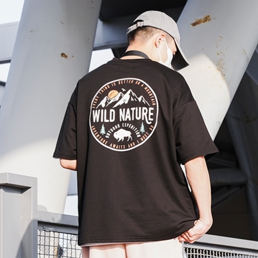 ✨2024新款✨韓國 WILD NATURE 山脈日出造型 短T 短袖上衣 男女不拘 素面 情侶款 夏季新款-細節圖4