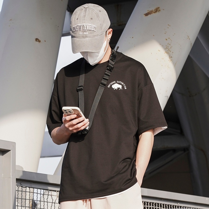 ✨2024新款✨韓國 WILD NATURE 山脈日出造型 短T 短袖上衣 男女不拘 素面 情侶款 夏季新款-細節圖5