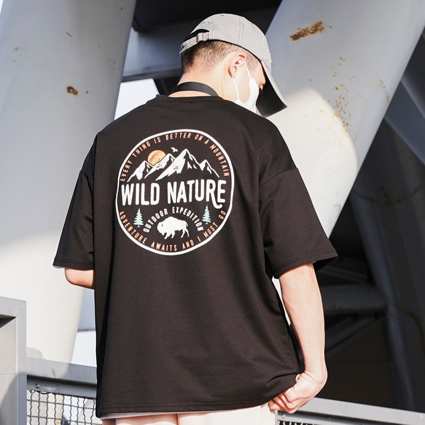 ✨2024新款✨韓國 WILD NATURE 山脈日出造型 短T 短袖上衣 男女不拘 素面 情侶款 夏季新款-細節圖6