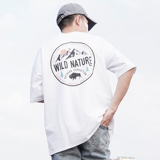 ✨2024新款✨韓國 WILD NATURE 山脈日出造型 短T 短袖上衣 男女不拘 素面 情侶款 夏季新款-細節圖8
