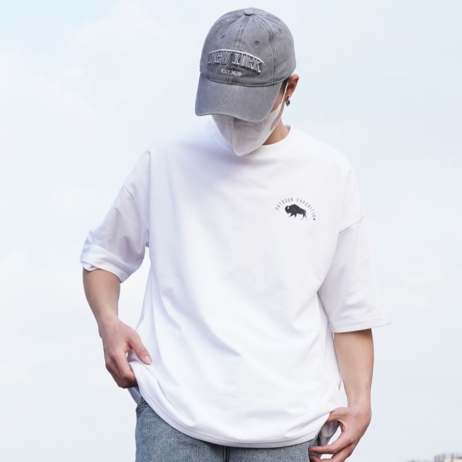 ✨2024新款✨韓國 WILD NATURE 山脈日出造型 短T 短袖上衣 男女不拘 素面 情侶款 夏季新款-細節圖9