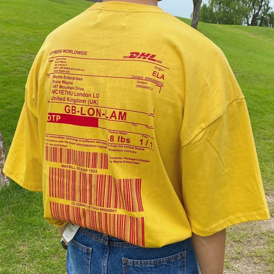✨2024新款✨韓國DHL國際包裹條碼造型 短T 寬鬆 落肩 情侶短袖上衣 男女不拘-細節圖2