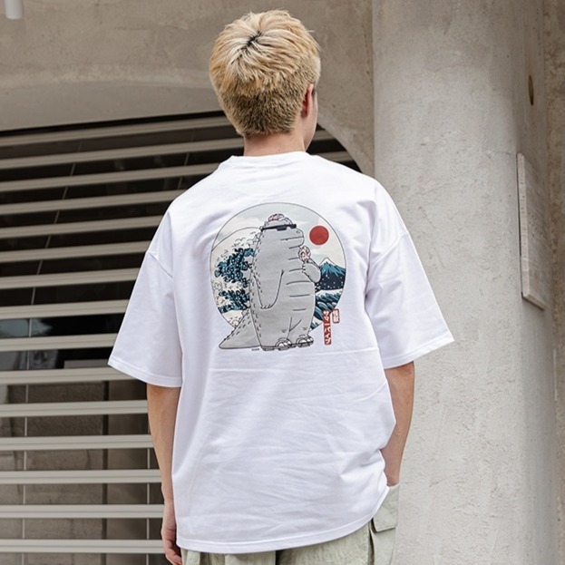 ✨2024新款✨浮世繪立體哥吉拉 短T 細絨布 短袖上衣 哥吉拉造型 男女不拘 情侶T 春夏新款-細節圖8