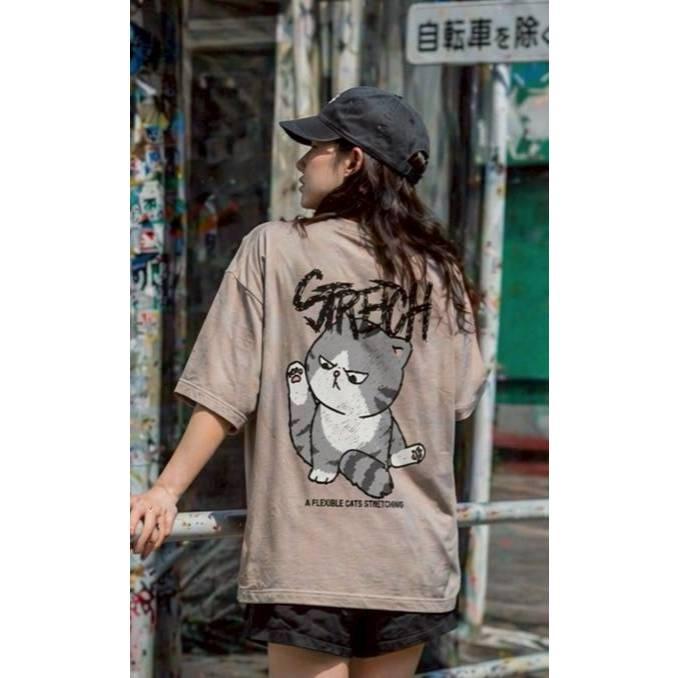 ✨2026新款✨韓版 功夫貓咪印花短T 細絨布 寬鬆落肩 短袖 上衣 男女皆可 貓控 貓派-細節圖3