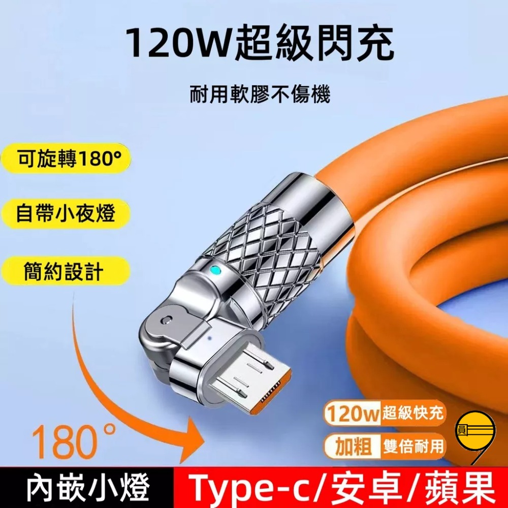 鋅合金 加粗機殼線 快充線 180°充電線 傳輸線 適用 iPhone 三星 小米 OPPO 安卓 typec 數據線-細節圖2