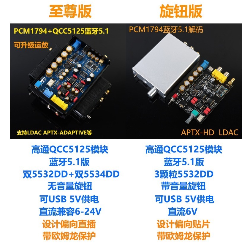 DAC解碼/耳擴(300歐) 小巧 PCM1794 QC5125 搭售減價 黑 全鋁外殼 type-c供電/輸入 型號B-細節圖2