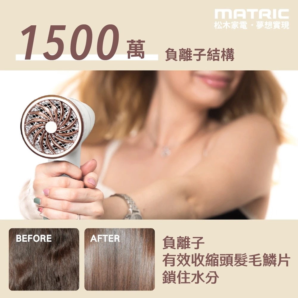 白色MG-HD0818L/黑色MG-HD0820L 松木 MATRIC  DC 折疊式負離子吹風機-細節圖5