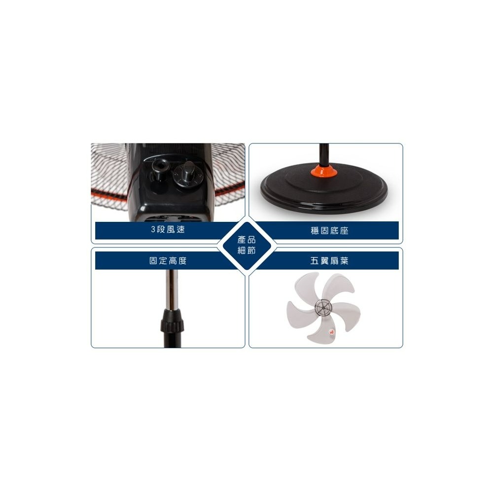 SF-1824K 尚朋堂18吋工業立扇 3段風速 無段高低調整-細節圖3