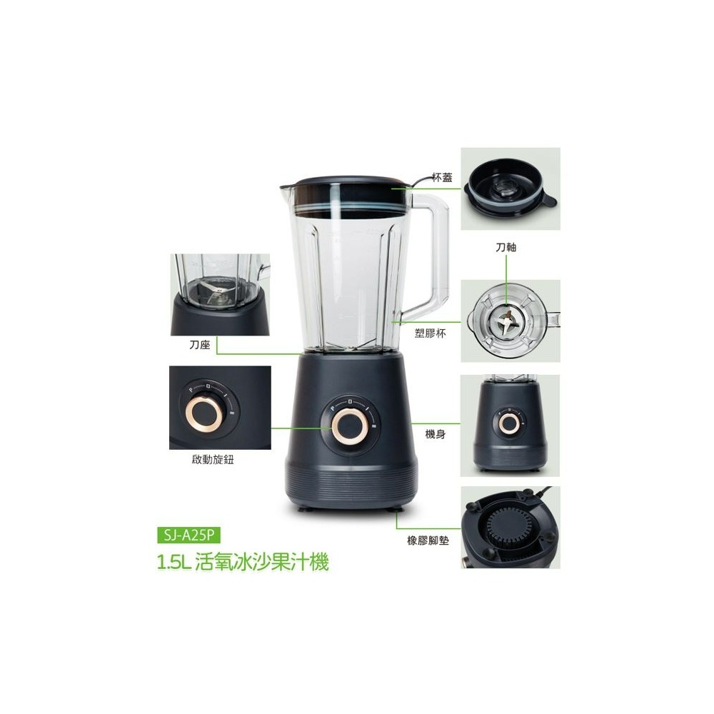 SJ-A25P  尚朋堂 1.5L 活氧冰沙果汁機 塑膠杯-細節圖6
