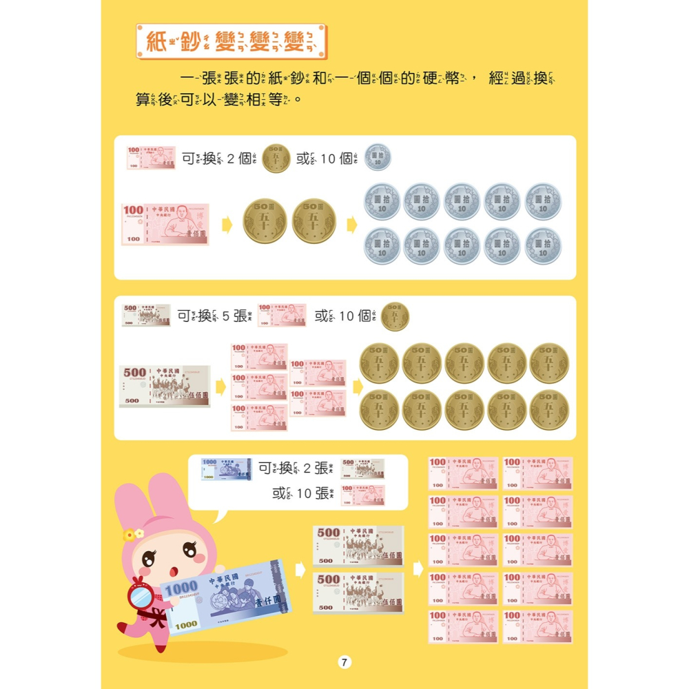 💕現貨💕《幼福》忍者兔認識錢幣學算術【附75張硬幣與紙鈔圖卡，透過加法和減法，練習運用零用錢】【愛寶童衣舖】-細節圖6
