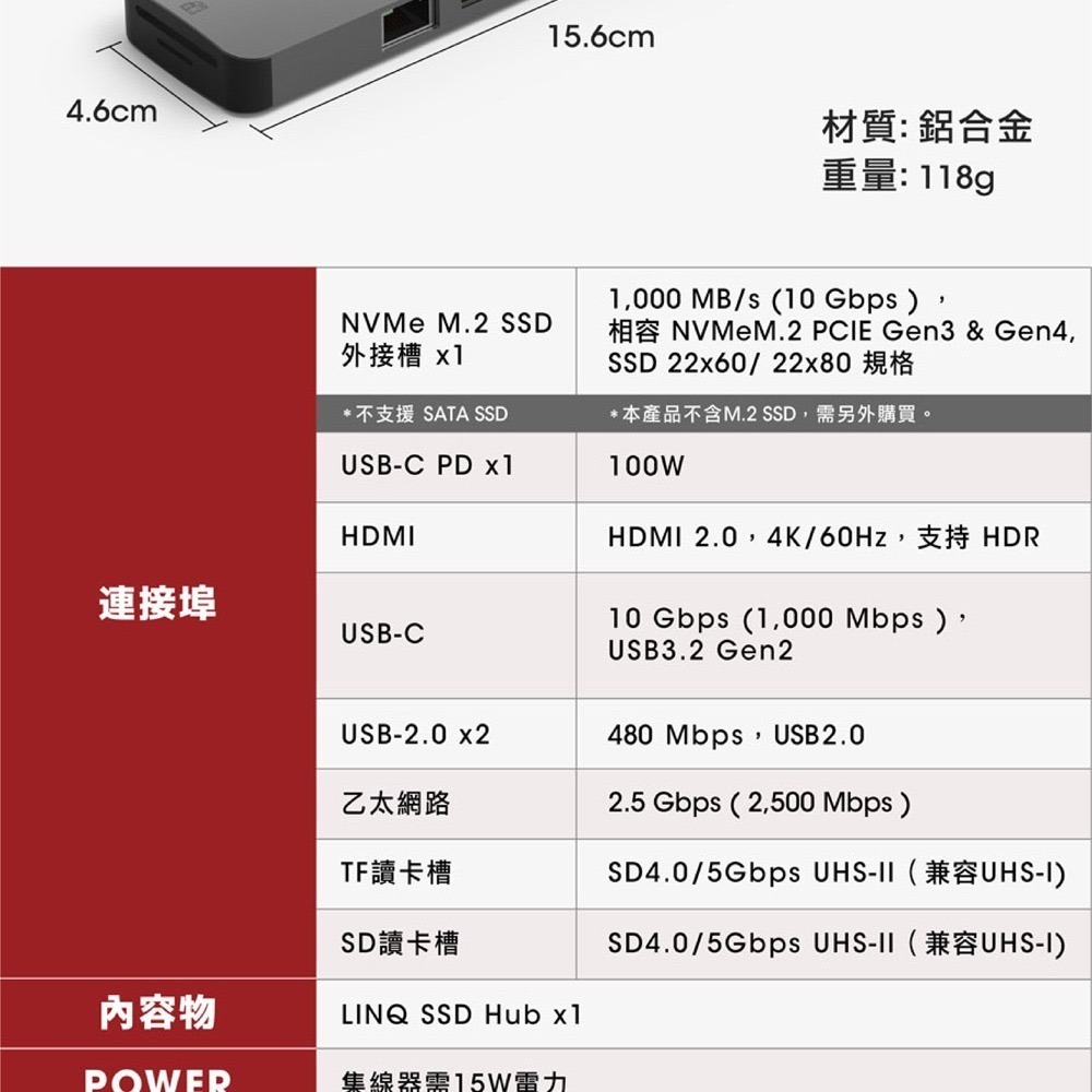 LINQ 9in1 SSD外接盒+PD100W快充+極速2.5Gbps網路孔+USB 3.2 Gen2+SD2.0讀卡機-細節圖10