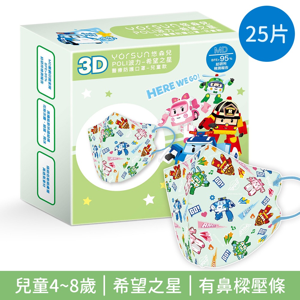 悠森兒 波力3D醫療防護口罩 25片裝 3D立體 兒童口罩 幼幼口罩 POLI-規格圖9