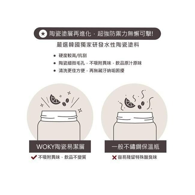 特價*沃廚經銷授權*+發票**WOKY 沃廚-提手輕量陶瓷易潔層保溫瓶800ML(5款顏色)-細節圖4