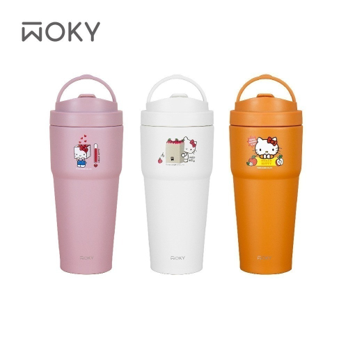 WOKY X 三麗鷗-Kitty聯名 手提鈦瓷保溫杯750ml(附吸管)