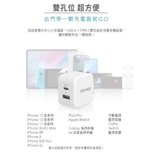 【YOMIX 優迷】USB-C PD 雙孔急速快充20W可摺疊充電器-細節圖8