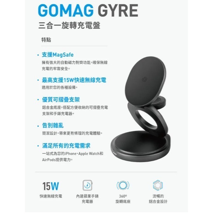 bazic GoMag Gyre 三合一旋轉充電盤 充電盤 充電座 磁吸充電-細節圖6