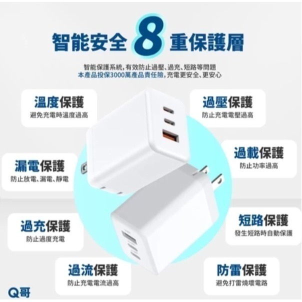 65W 氮化鎵GaN 折疊 TypeC USB-A PD 快充 快充頭 適用 iPhone 安卓 充電頭 充電器-細節圖7