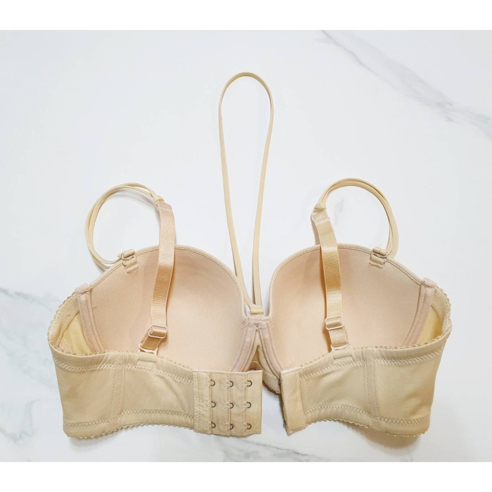 玉如阿姨 素體百搭 無肩帶繞頸半罩內衣 膚色 C75-細節圖5