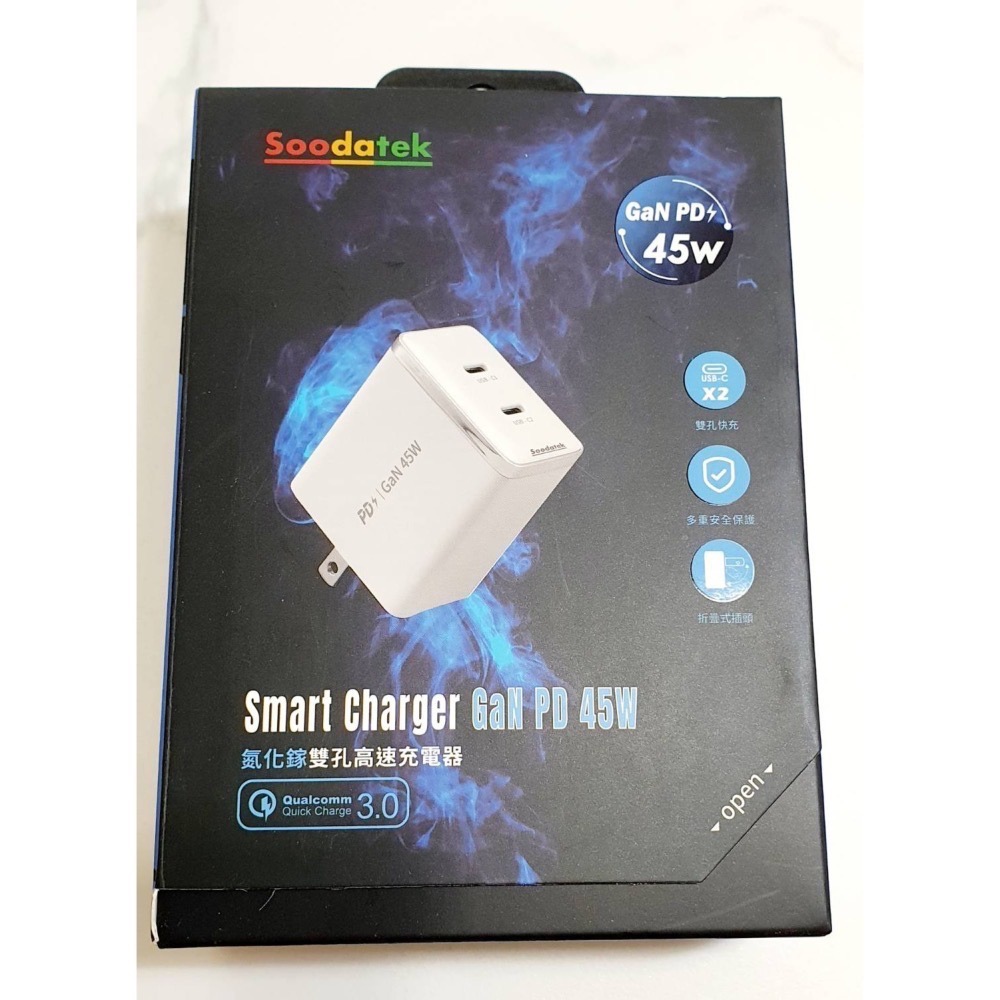 Soodatek GaN PD45W 氮化鎵快充電源供應器 快充頭 充電頭 雙孔 Type C 快充 折疊插頭 全新-細節圖7