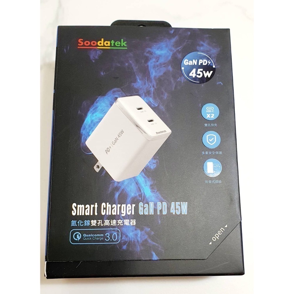 Soodatek GaN PD45W 氮化鎵快充電源供應器 快充頭 充電頭 雙孔 Type C 快充 折疊插頭 全新-細節圖7